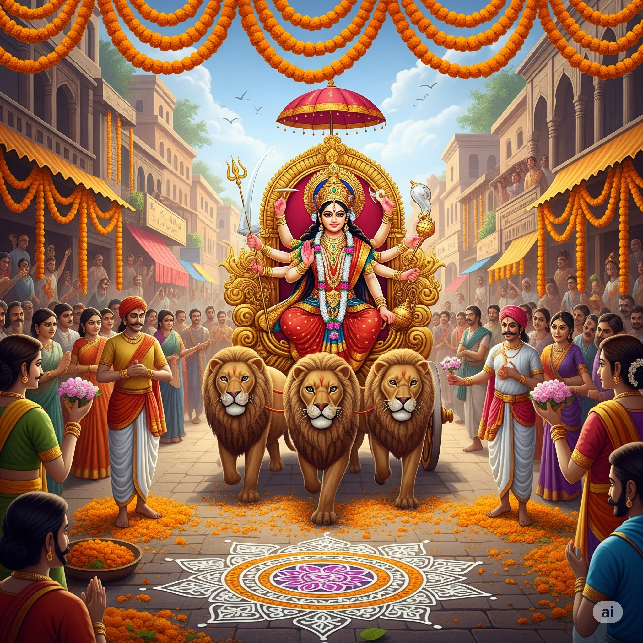 Durga triumphing over evil