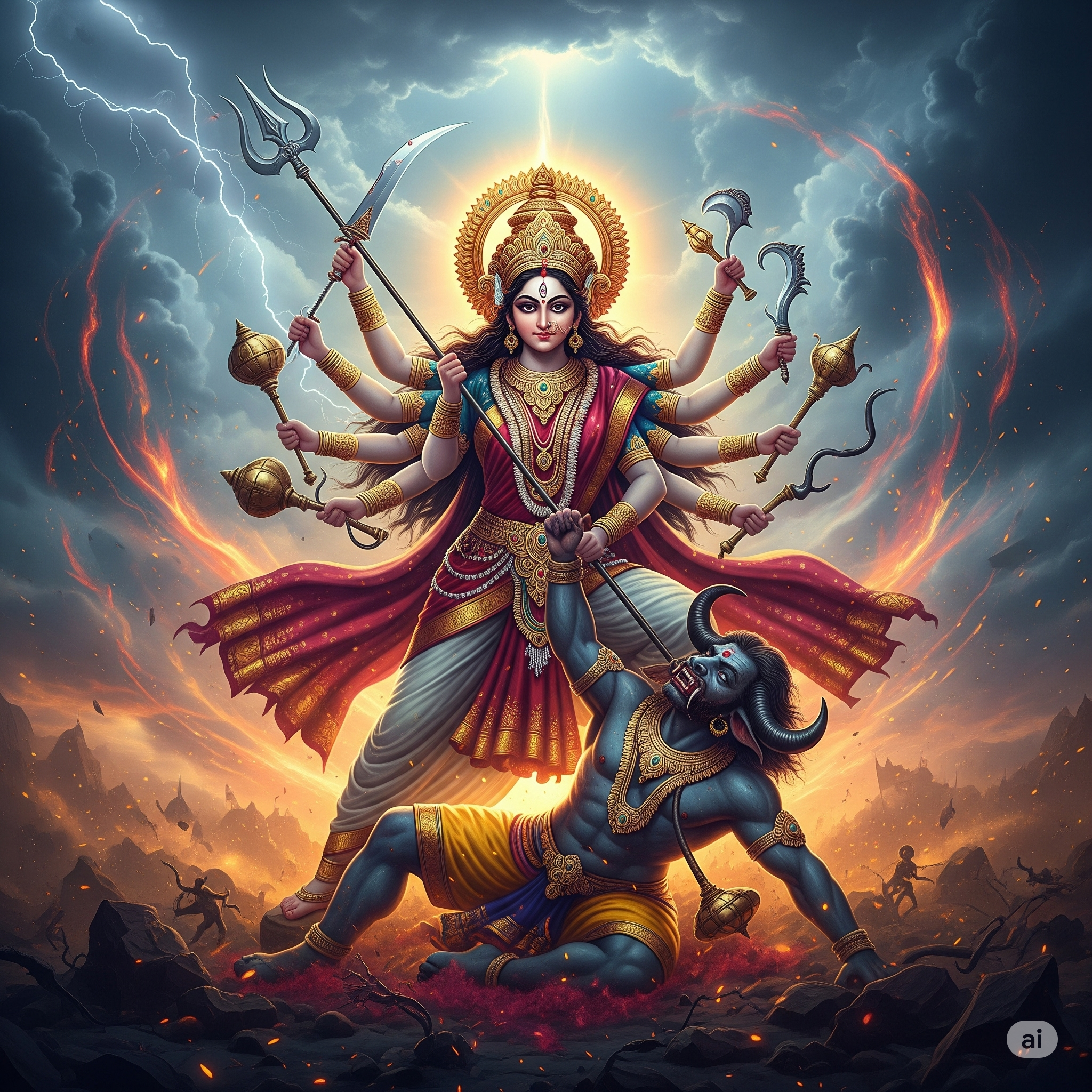 Durga triumphing over evil